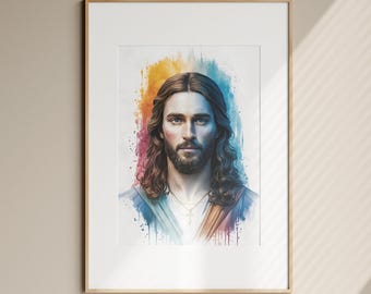 Modern Jesus Christ Portrait, Christian Art Print (Digital Download)