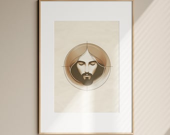 Modern Minimalist Jesus Christ Portrait, Christian Art (Digital Download)