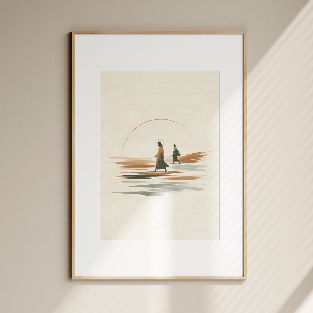 Jesus and Peter Walk on Water Print, Boho Bible Art (digital Download ...