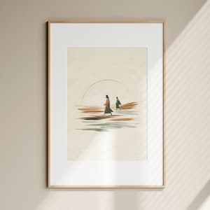 Jesus and Peter Walk on Water DIGITAL DOWNLOAD, Bible Art, Modern Bible Verse Wall Art, Jesus print, Bible Sketch, Boho Scripture Home Decor