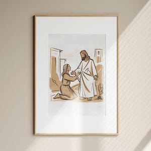 Frau berührt Jesus DIGITAL DOWNLOAD, Gott heilt christliche Bibel Kunst, moderne Bibel, Jesus Druck Wand Kunst Bibel Skizze, Aquarell Schrift