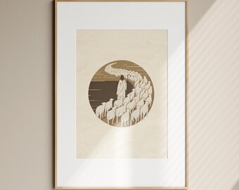 Impresión de Jesús y la oveja perdida, arte bíblico, regalo cristiano (descarga digital)
