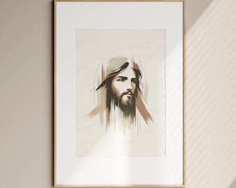 Modern Jesus Christ Portrait, Christian Art Print (Digital Download)