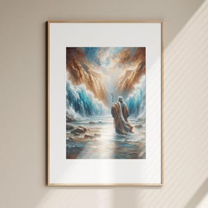 Moses Parting the Red Sea DIGITAL DOWNLOAD, Christian Bible Art, Crossing the Red Sea Modern Art, Jesus print, Bible Sketch, Boho Scripture