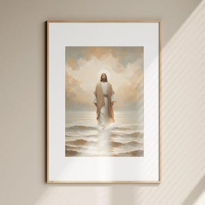 Jesus Christ Walking on Water, Christian Art, Digital Jesus Portrait, I Will Walk With Christ LDS, Jesus Oil Painting, Bible Verse Wall Art