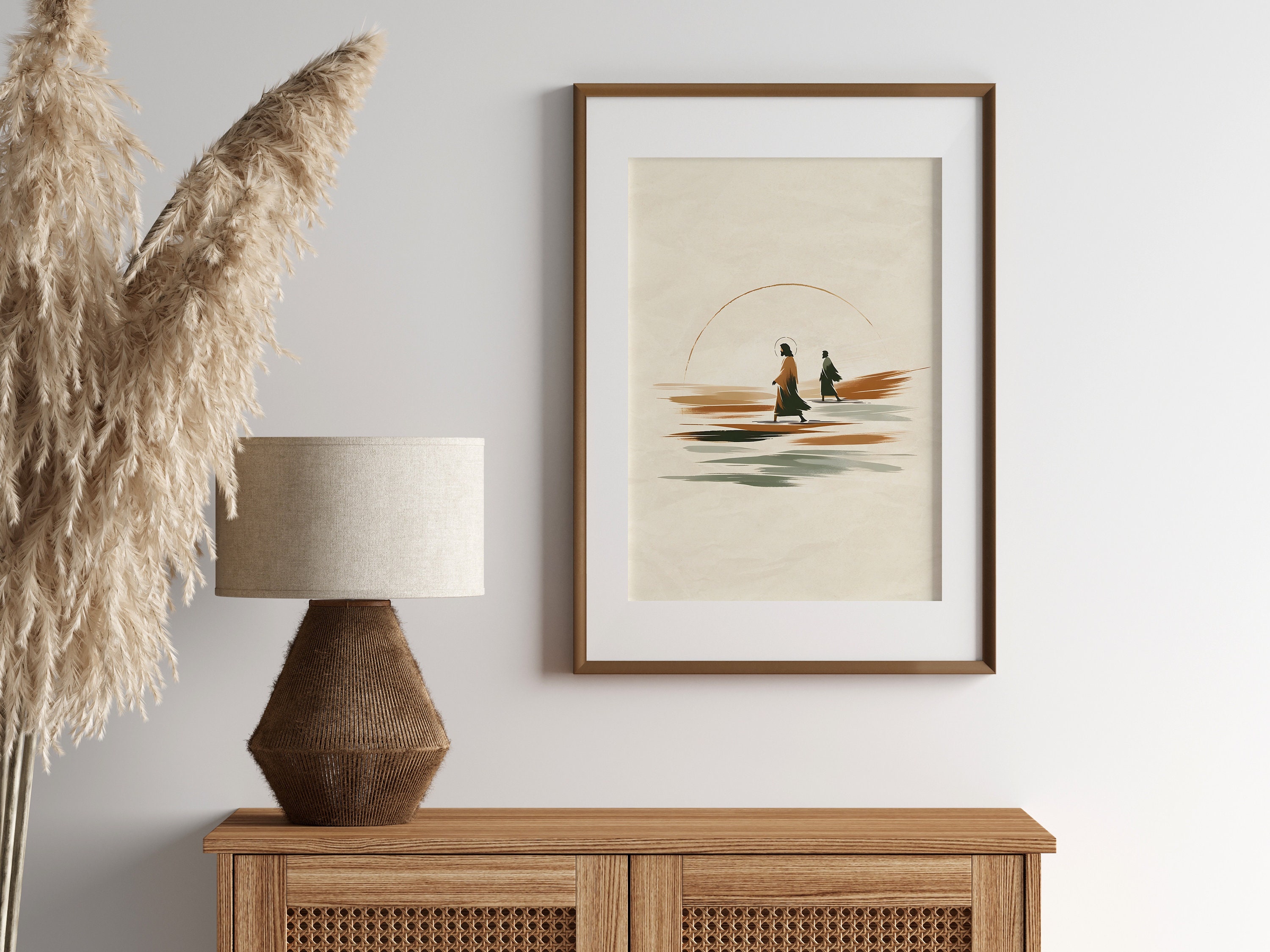 Jesus and Peter Walk on Water Print, Boho Bible Art (digital Download ...