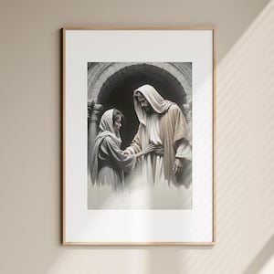 Frau berührt Jesus DIGITAL DOWNLOAD, Gott heilt christliche Bibel Kunst, moderne Bibel, Jesus Druck Wand Kunst Bibel Skizze, Aquarell Schrift