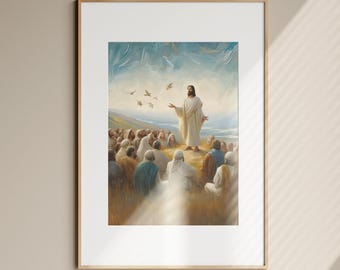 Jesus Sermon on the Mount Art – Religious Bible Verse Print (Digital Download)