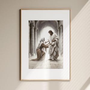 Frau berührt Jesus DIGITAL DOWNLOAD, Gott heilt christliche Bibel Kunst, moderne Bibel, Jesus Druck Wand Kunst Bibel Skizze, Aquarell Schrift