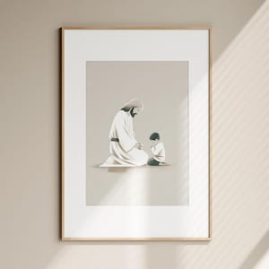 Jesus and Little Boy Praying, Christian Art, Jesus and Boy, Jesus and Kids, Jesus with Children, Jesus Art, Digital LDS Art, Bible Painting