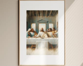 Stampa artistica dell'Ultima Cena, arredamento minimalista cristiano (download digitale)