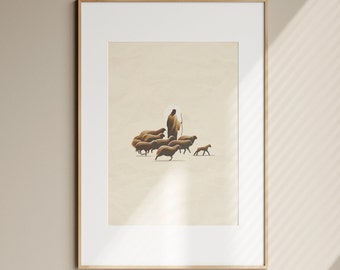 Impresión de Jesús y la oveja perdida, versículo bíblico (descarga digital)