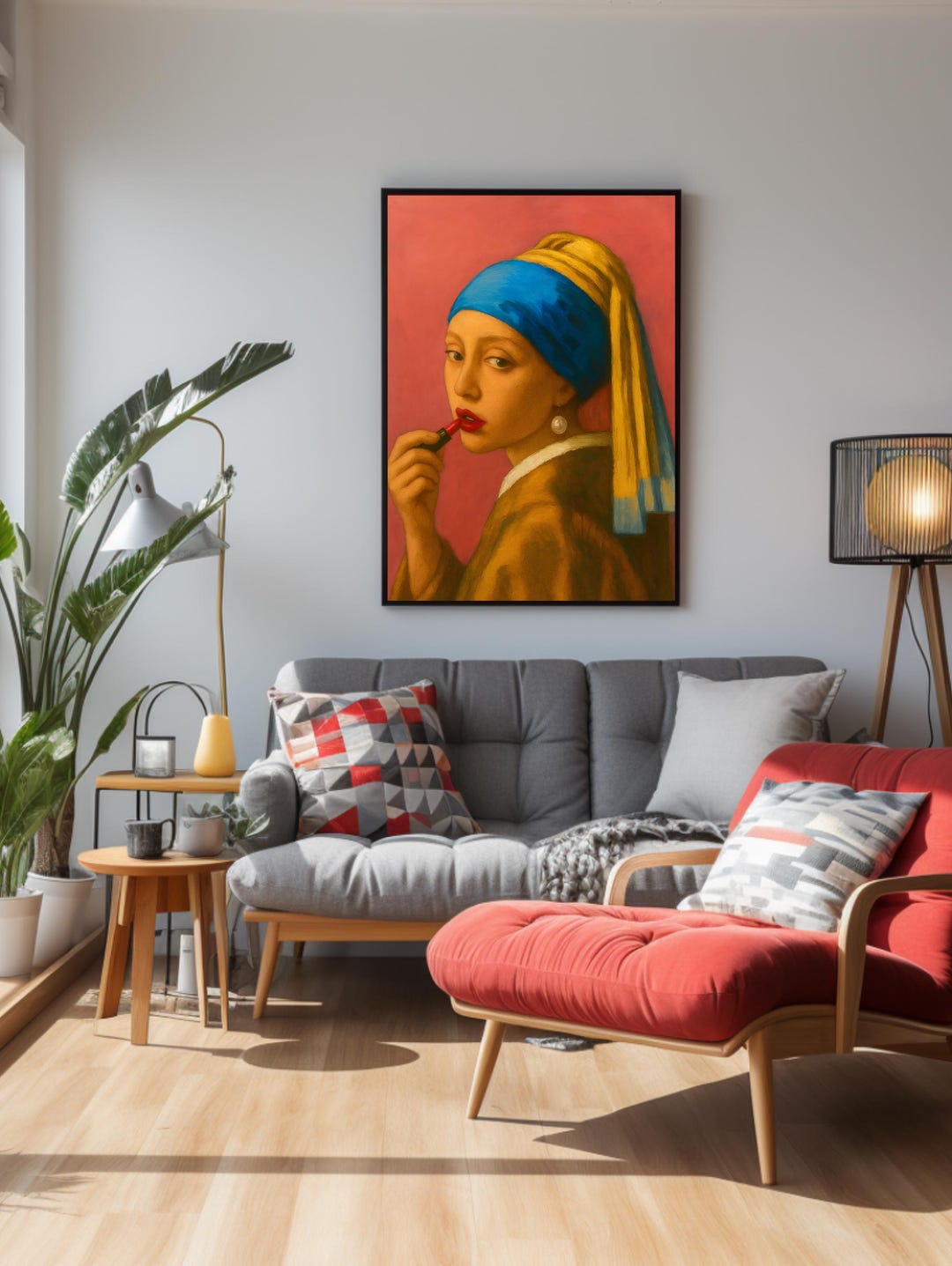 Girl With Pearl Earring Lipstick Parody Poster: Funny Vermeer Art ...