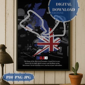 Poster del circuito di F1 di Silverstone: arte minimalista del circuito automobilistico (download digitale)