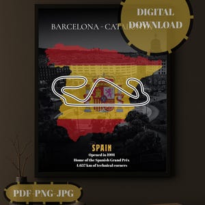Barcelona Catalunya F1 Circuit Poster - Spanish Grand Prix Wall Art - Formula 1 Track Map - Digital Download - Spain Motorsport Gift