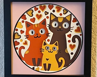 Arte en papel 3D de gatitos - Hecho a mano