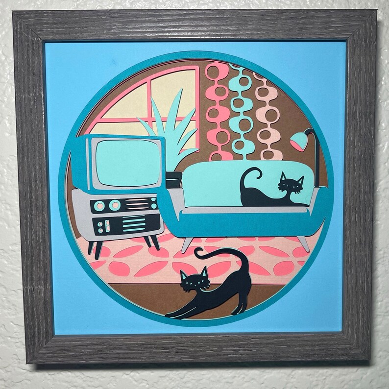 Atomic Kitties Paper Art: 3D Shadow Box (8x8) - Etsy