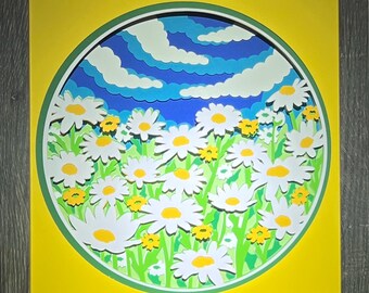 Arte en papel 3D de Daisy Field FLORES DE MARGARITA