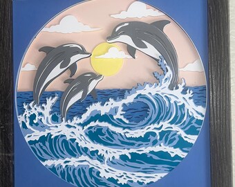 BAHÍA DELFINES arte en papel 3D colorido