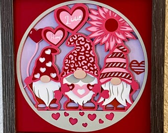 Caja de sombras de gnomos de San Valentín: Arte en papel 3D, hecho a mano