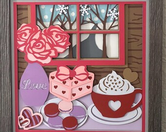 Caja de sombras de papel LOVE Snacks hecha a mano