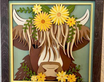 Cuadro decorativo 3D de vaca de las Tierras Altas: Hecho a mano