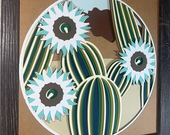Flor de cactus, arte en papel 3D a todo color
