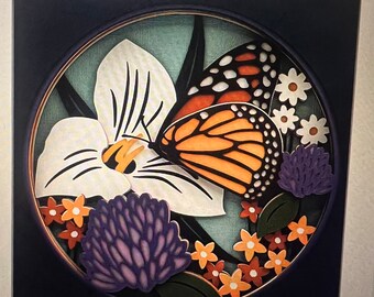 Arte en papel 3D de la mariposa monarca