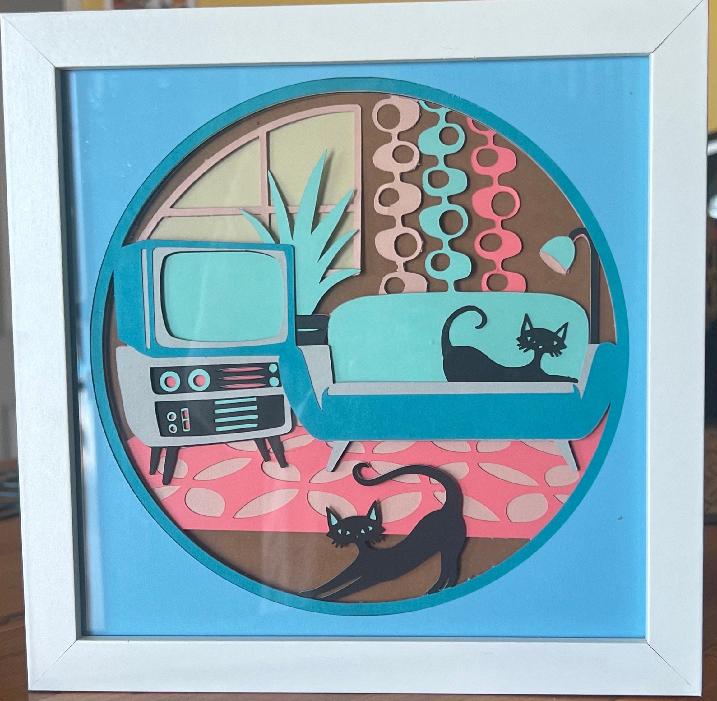 Atomic Kitties Paper Art: 3D Shadow Box (8x8) - Etsy
