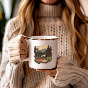 Meadow, Enamel camping mug, Camping, Retro mug, Fun gift, Gift for Her, Gift for Him, Coffee mug, Birthday gift, Hiking