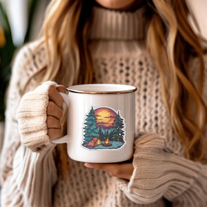 Campfire, Enamel camping mug, Camping, Retro mug, Fun gift, Gift for Her, Gift for Him, Coffee mug, Birthday gift, Hiking