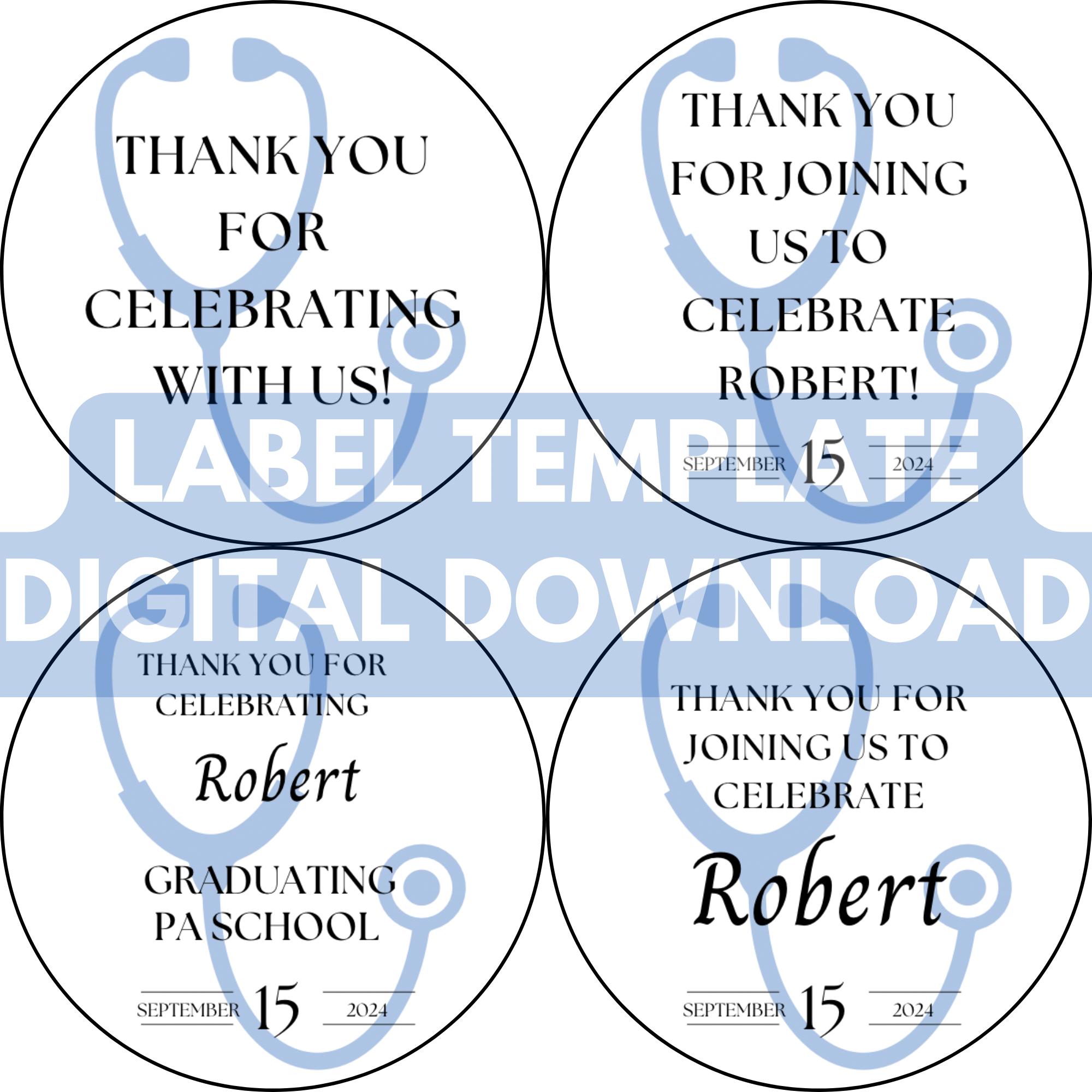 Digital Blue Stethoscope Graduation Labels | Graduation Label Template ...