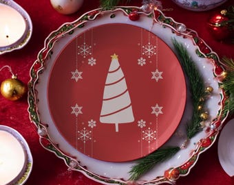 Plato navideño rojo, vajilla navideña, platos navideños, platos festivos, platos navideños para todos los días, vajilla apta para lavavajillas