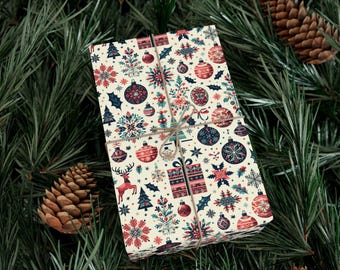 Vintage Christmas Design Gift Wrap Paper: Nostalgic Holiday Wrapping