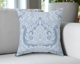 Blue Paisley Throw Pillow: Farmhouse Decorative Accent