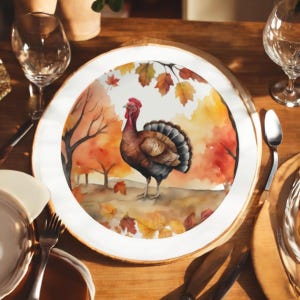 Thanksgiving Turkey Plate: Watercolor Bone China Fall Dinnerware