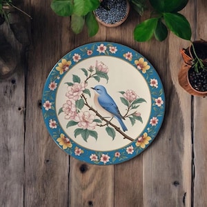 Vintage Style Blue Bird Bone China Plate, Cottagecore Wall Decor, Bird Lover Gift, Elegant Dining Room Decor, Collectible Bird Plate