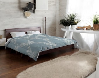 Edredón floral azul, decoración de dormitorio estilo campestre francés chic