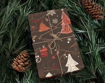 Rustic Christmas Tree Gift Wrap: Brown Holiday Paper