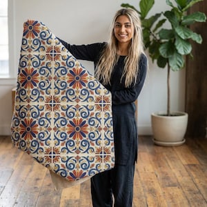 Op talavera tegels geïnspireerd mediterraan vloerkleed | Marokkaans geïnspireerd accenttapijt