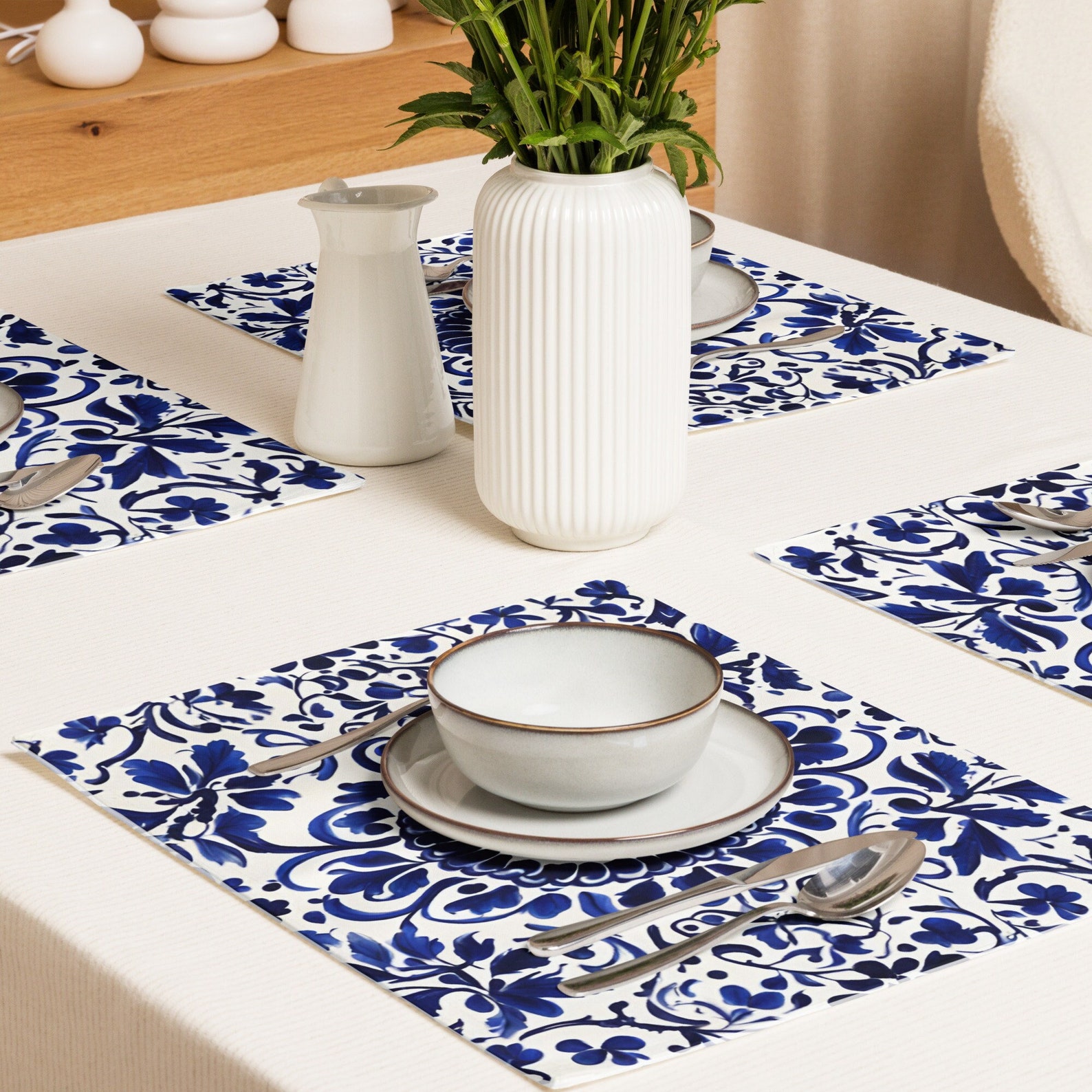 Blue Talavera Placemat Set: Southwestern Boho Table Linen