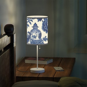 Chinoiserie Table Lamp: Blue Floral Bedroom Night Light (US/CA Plug)
