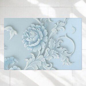 Elegant Floral Area Rug - Soft Blue Design for Living Room, Bedroom ...