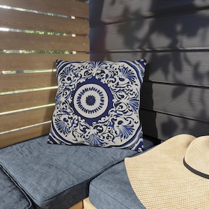 Blue Medallion Outdoor Pillow: UV & Water-Resistant Patio Decor