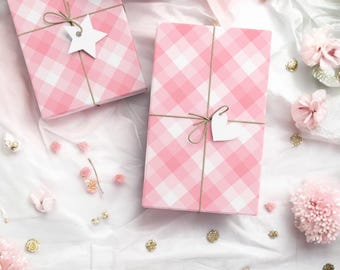 Papel de regalo a cuadros rosa: Baby Shower, cumpleaños
