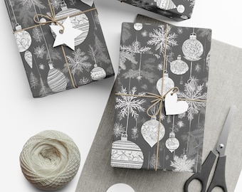 Monochrome Christmas Gift Wrap Paper, Holiday Decor