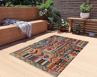 Mexican Outdoor Rug, Southwest Patio Decor, Bohemian Deck Mat