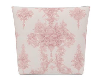 Trousse à cosmétiques en coton rose victorien - Organiseur de maquillage, trousse de toilette de voyage, pochette girly à fermeture éclair, cadeau pour elle, trousse de rangement beauté