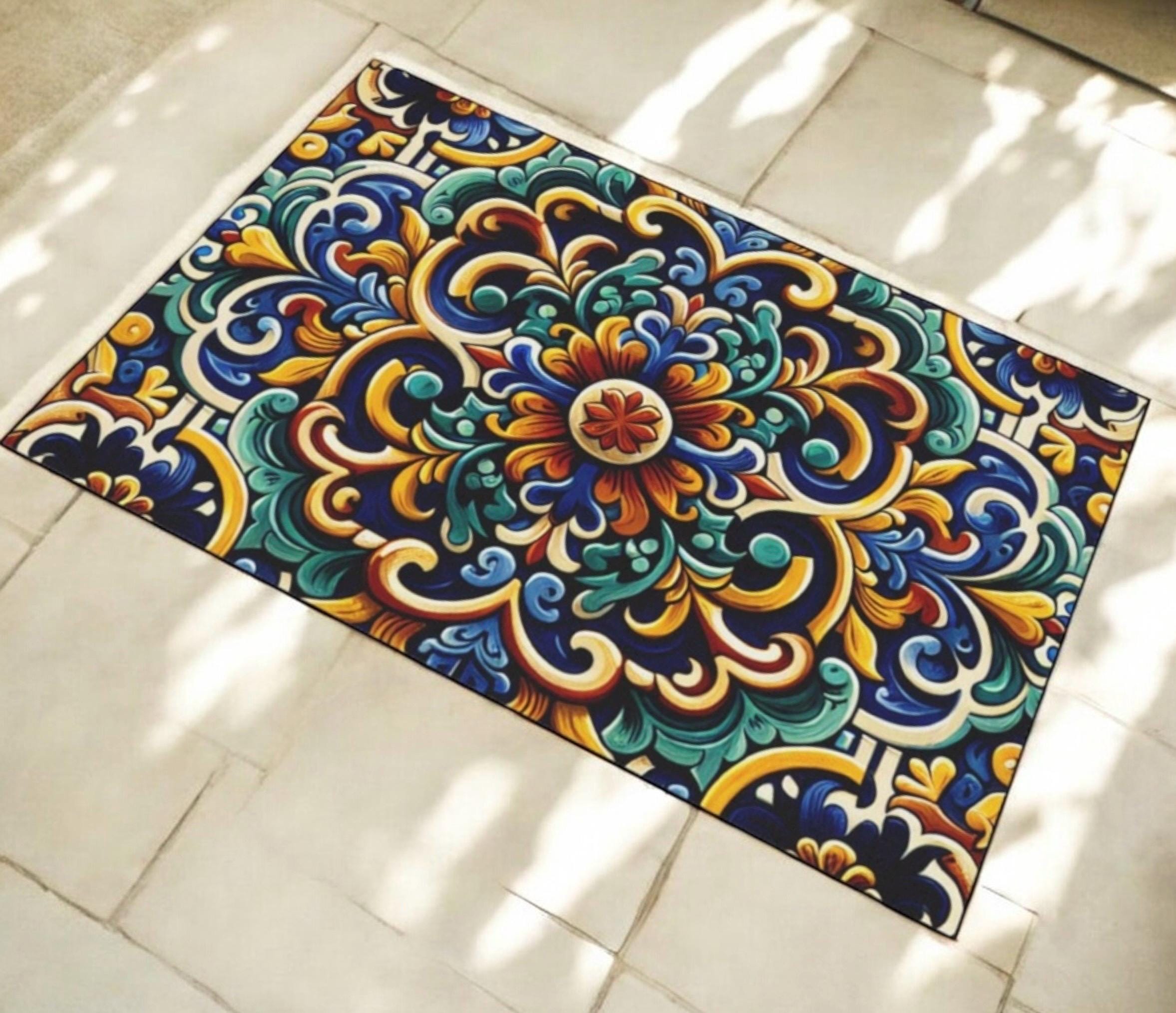 Colorful Mexican Floor Mat: Vibrant Boho Rug, Ethnic Decor - Etsy