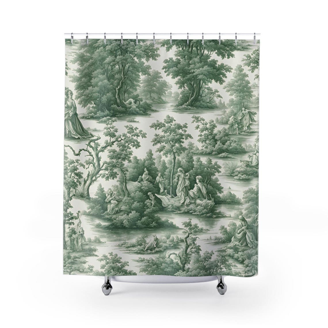 Green Toile Shower Curtain, Bath Decor, French Toile, Toile Decor